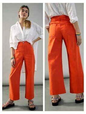 MAEVE Anthropologie The Colette Crop Wide-Leg Linen Blend Pant Size 26